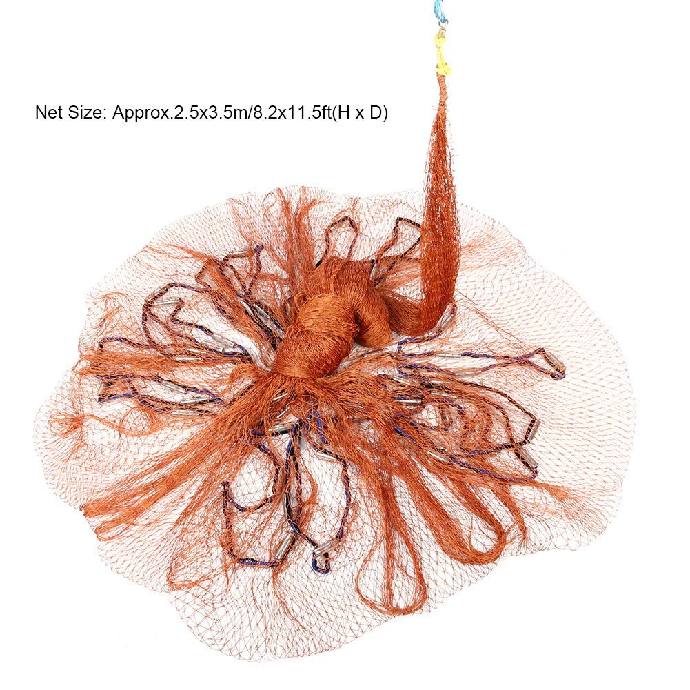 Dilwe Red de Pesca Automática, Red Fundida de 2,5x3,5 M, Ligera con Colgante de Acero para Trampa de Cebo, Accesorios de Pesca