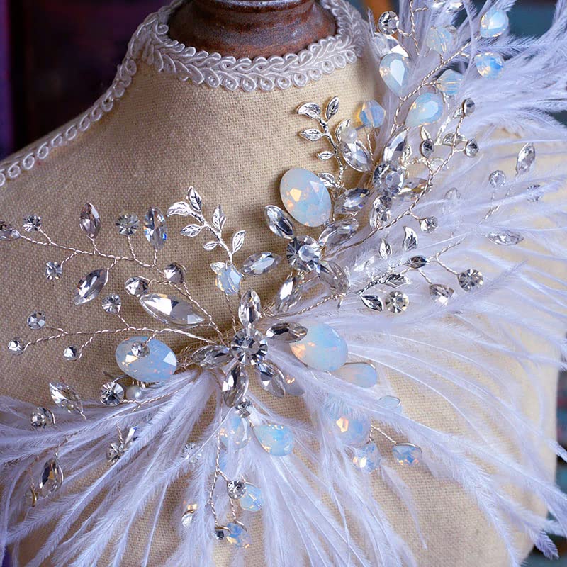 Amazon.com : White Feather Hair Clips Crystal Clip Wedding  display picture 3