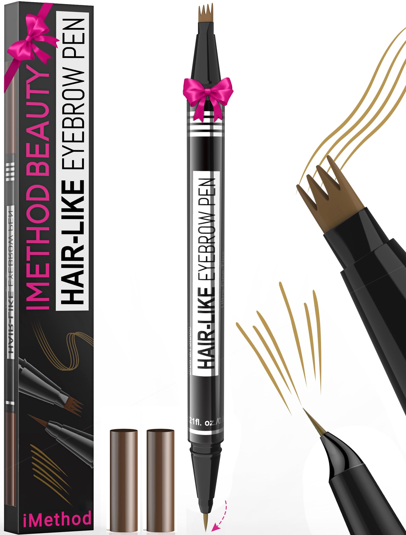 iMethod Microblading Augenbrauenstift - Eyebrow Pencil 2-in-1 Dual-Ended Augenbrauenstift mit 4-Micro-Gabelspitzen-Applikator & präziser Pinselspitze erzeugt natürliche Augenbrauen