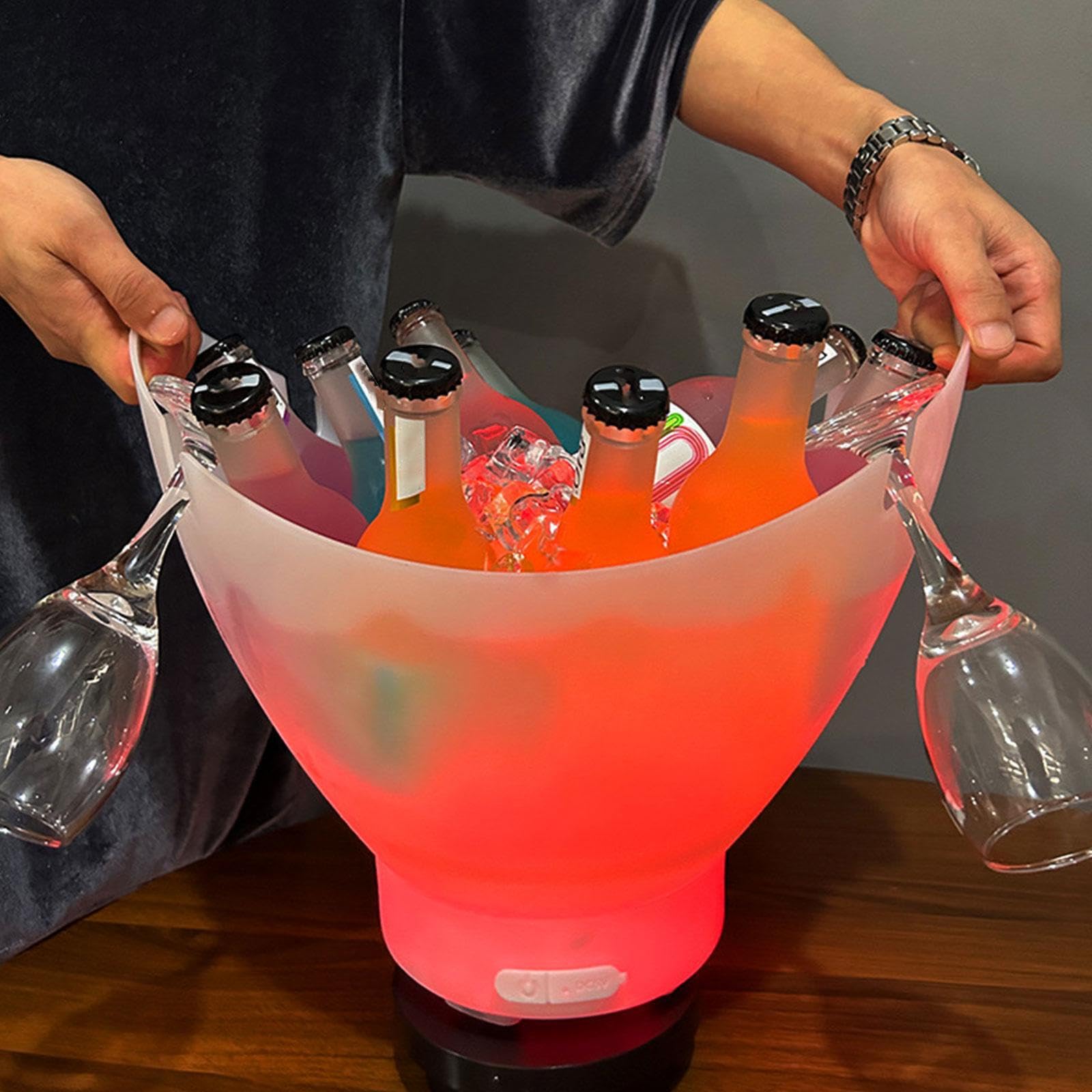 Eiskübel mit LED Beleuchtung für Champagner, Sommerfeste, Grillpartys und andere Feiern (7 Liter) – ideal für Getränkeflaschen und Bier.