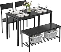 Vista 4 de DUMOS Mesa de comedor, juego de mesa de comedor para 4 personas con banco, mesa de cocina fácil de montar, ahorro de espacio, juego ideal para 4