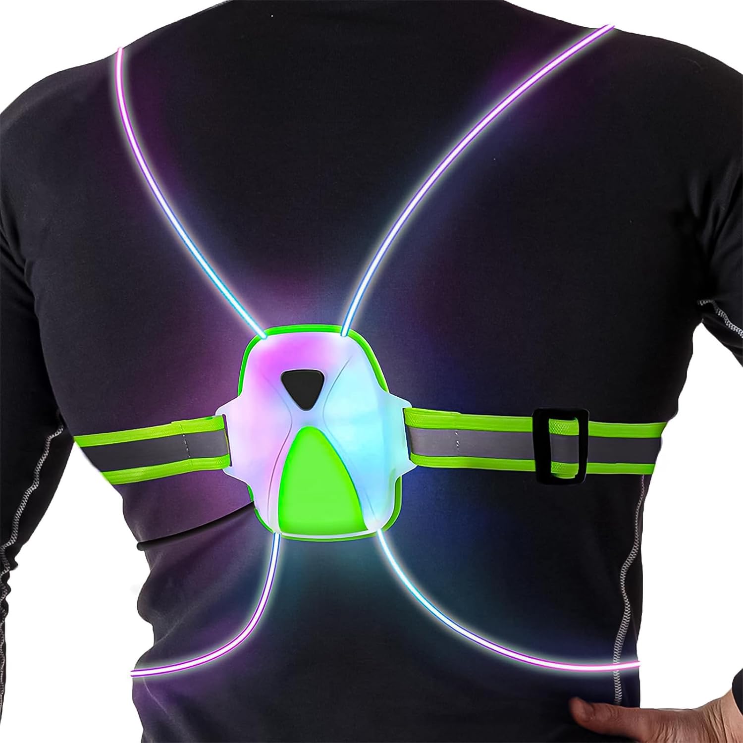LED Reflective Running Vest with Front Light, Safety USB Rechargeable Reflective Night Lights for Running, Jogging, Cycling or Walking, Visibility Warning LED Lights