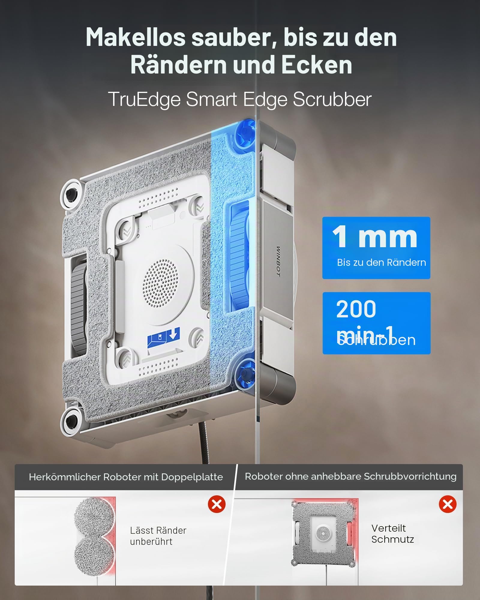 ECOVACS WINBOT W3 Omni Roboter Fensterreiniger mit Auto Pad Waschen & Multifunktionsstation, 8000Pa Saugkraft, Intelligente Reinigung mit Dreifachdüsen-Wassersprüher, 12-stufiger Schutz