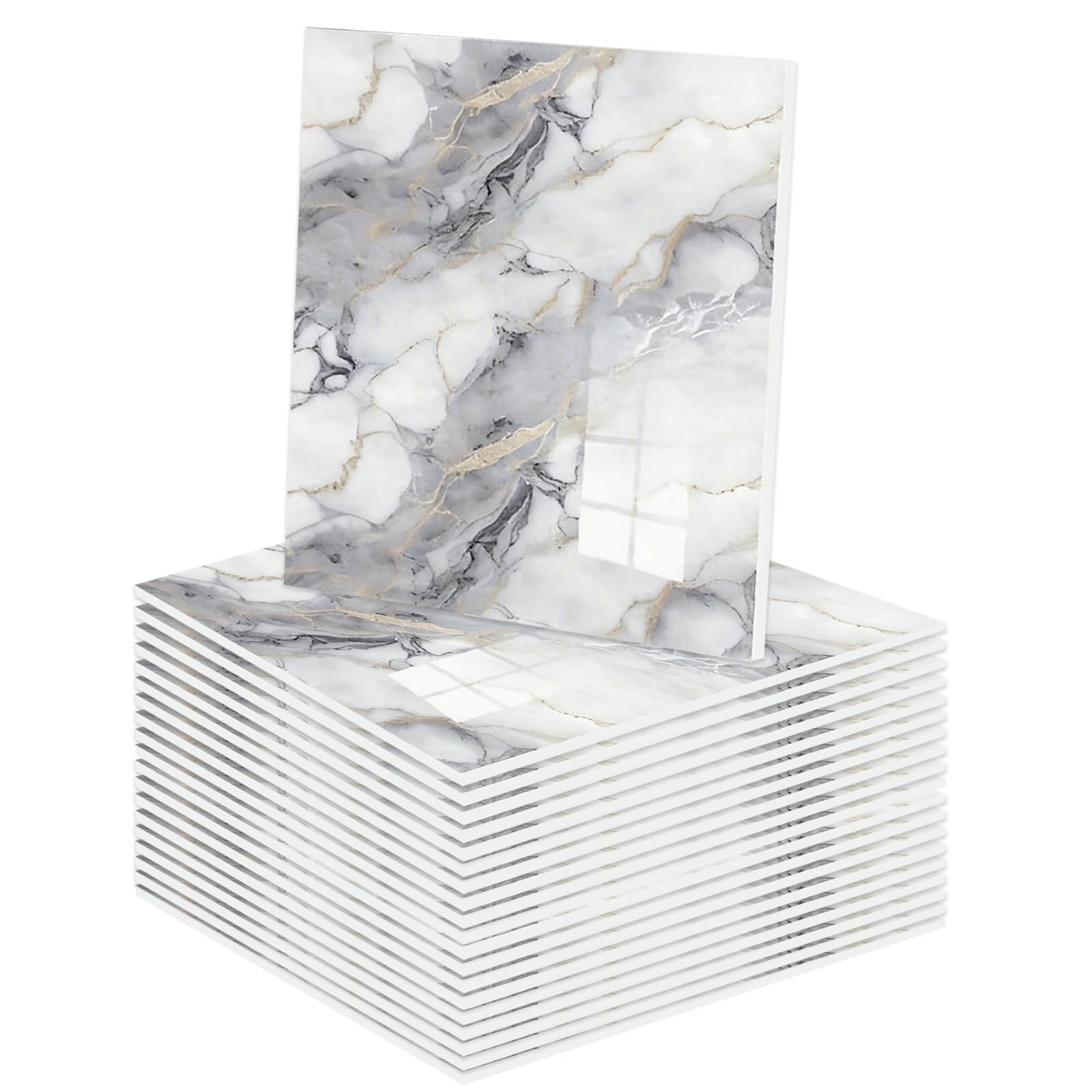 NIYATA 20pcs Self-Adhesive Marble Wall Tiles, 30x30cm Peel & Stick PVC Panels, Waterproof for Kitchen, Bathroom & Living Room