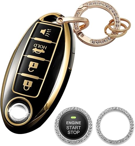 Funda para llavero de Nissan compatible con Altima Rogue Maxima Murano Sentra 370z Pathfinder, carcasa de TPU suave para llaves, color negro