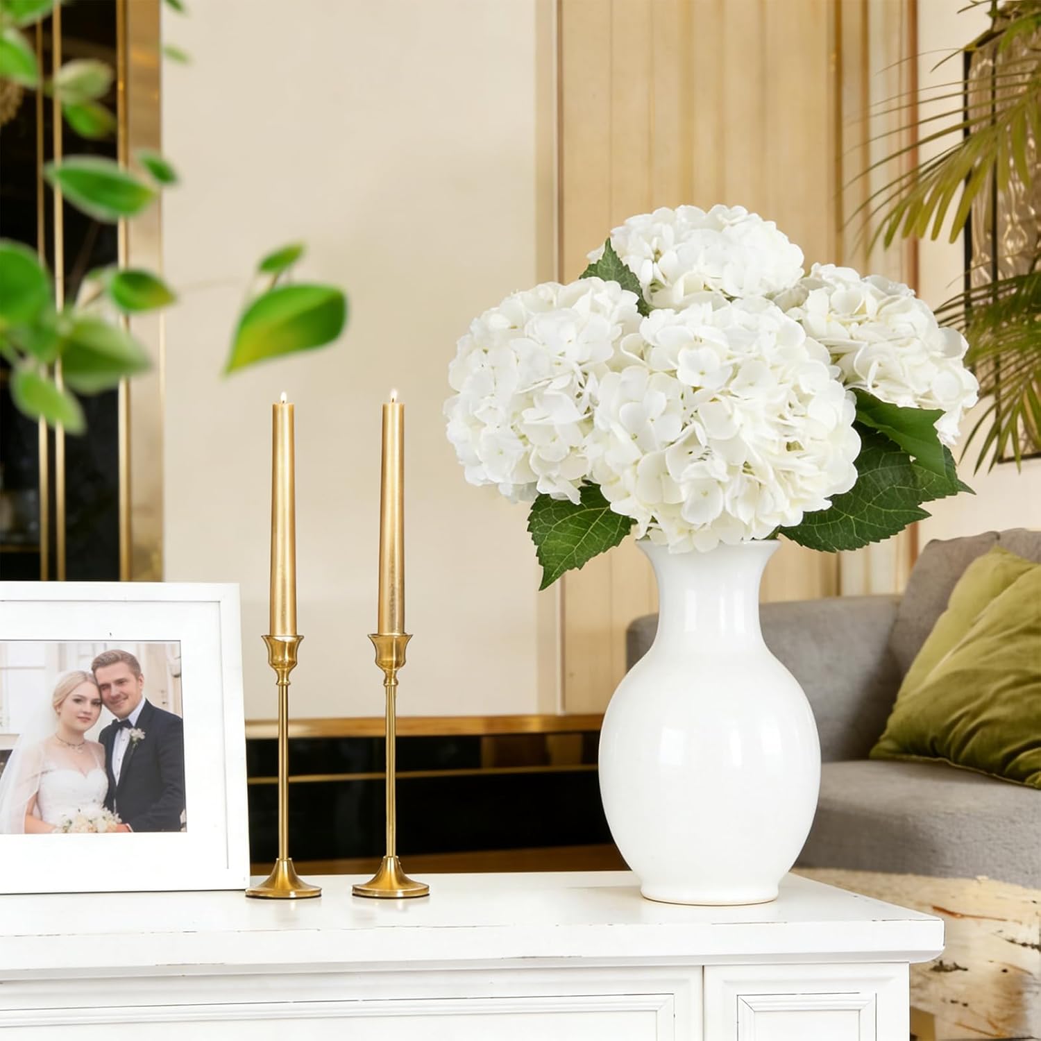 3Pcs 21 Inch White Faux Hydrangea Flowers, 3D Moisturizing Real Touch Latex Fake Flowers with Stems, for Wedding Bouquets Home Table Centerpieces Party Decor (White) - Image 2