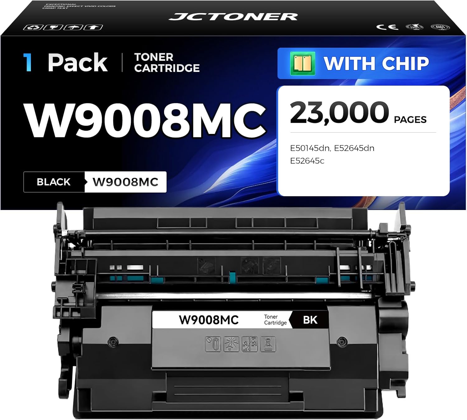 W9008MC Black Toner Cartridge 1-Pack with Chip High Yield Replacement for HP W9008MC Toner Compatible with HP LaserJet MFP E52645dn E52645c Managed E50145dn Printer Ink Copier Scanner（23,000 Pages）