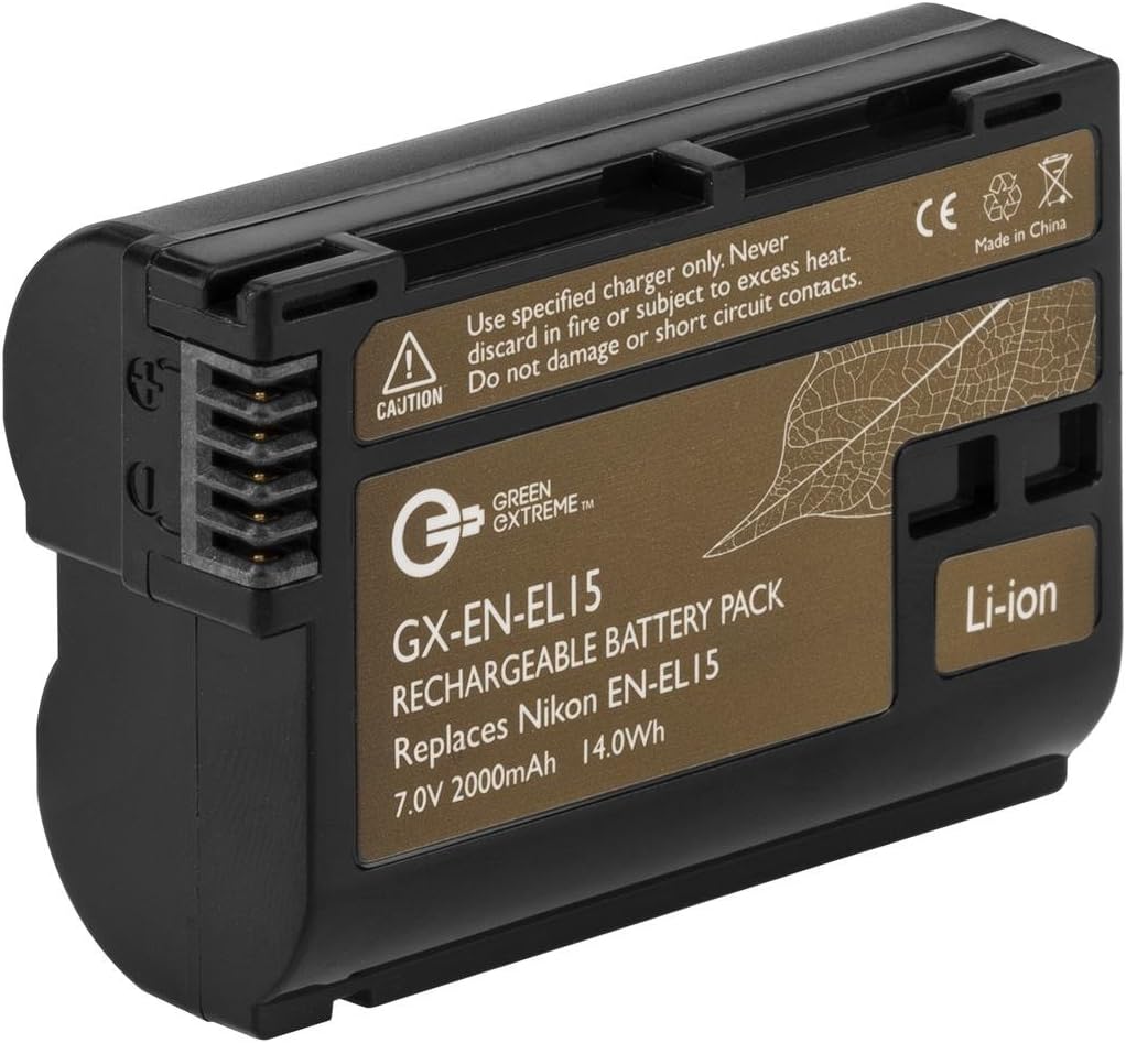 Green Extreme EN-EL15 Lithium-Ion Battery Pack (7.0V 2000mAh) for D7500, 1 V1, D500, D600, D610, D750, D800, D810, D810A, D850, D7000, D7100, D7200Digital SLR Cameras