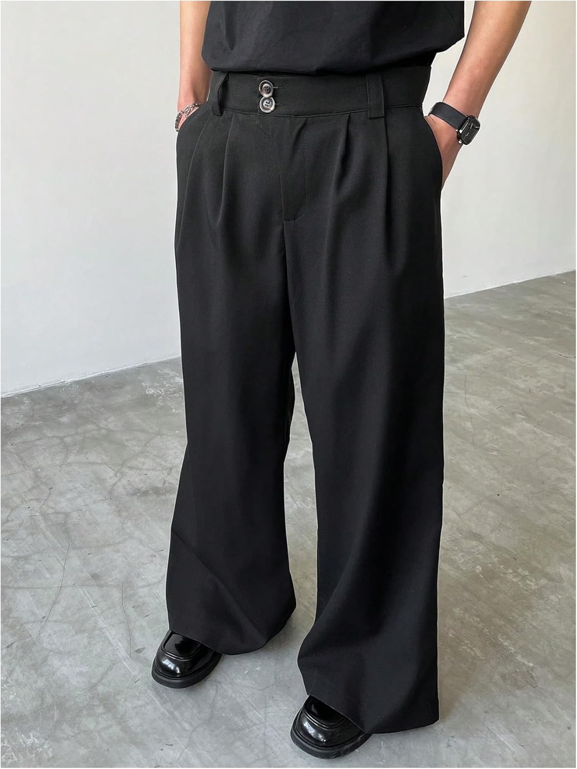 OYOANGLE Men's Wide Leg Suit Pants Pleated Business Casual Baggy Dress Trousers with Pockets - Image 4