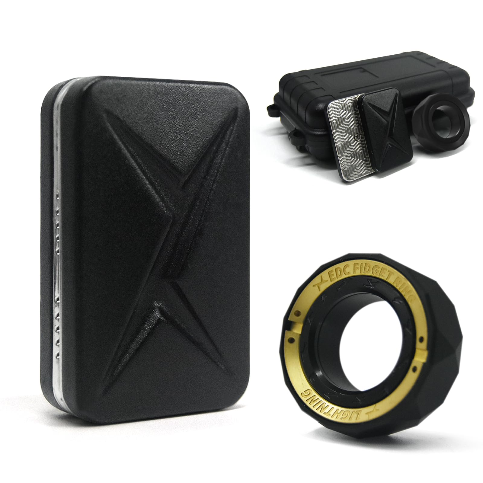 Fidget Toys Set (2 Pack), Trackless Fidget Slider, Fidget Ring, Metal Magnetic Haptic Fidget Toys Adults for Anxiety/ADHD/Stress Relief (Black)