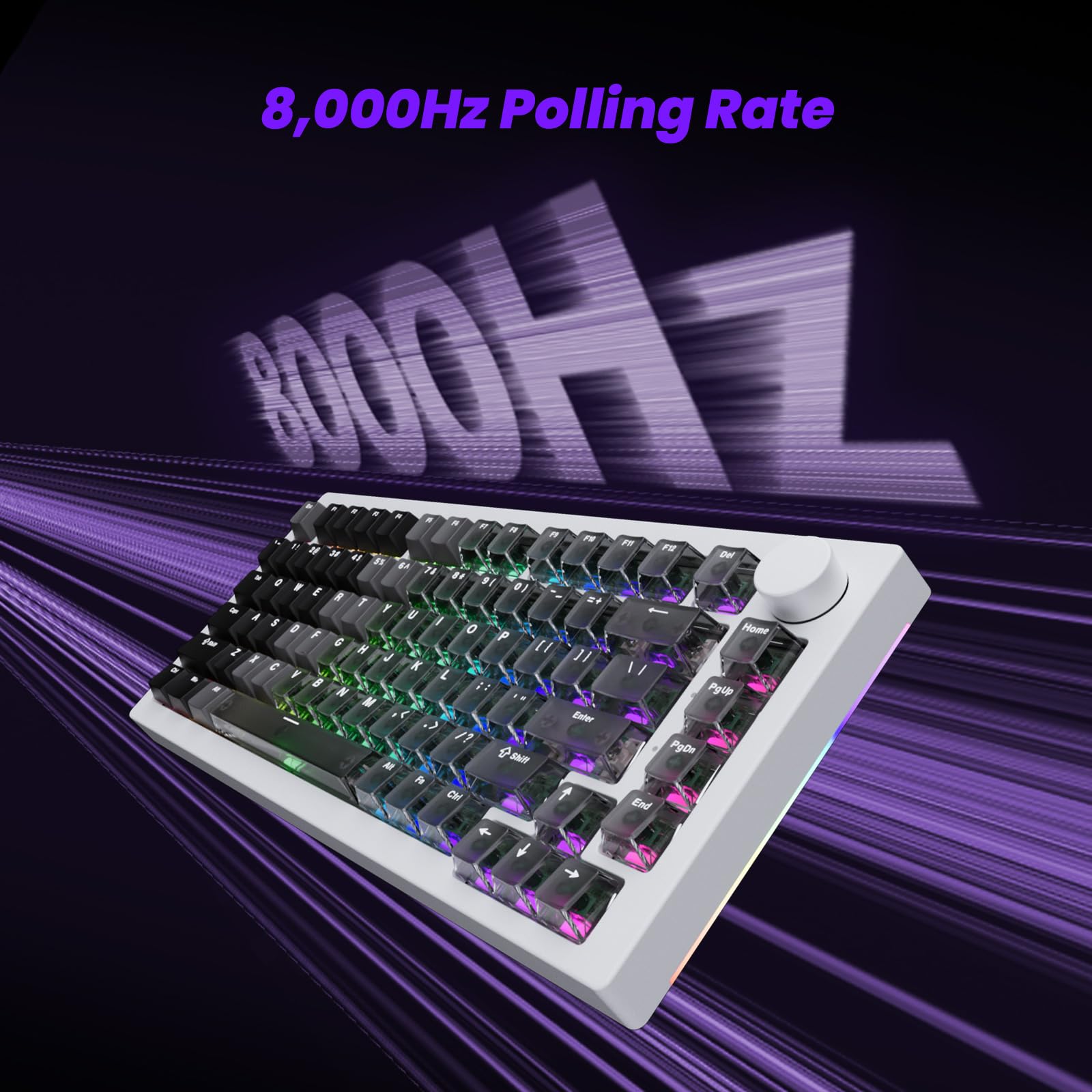 Akko 5075 V3 HE Klawiatura gamingowa przewodowa, przełącznik magnetyczny z efektem Halla, częstotliwość odpytywania 8K, RT0,005 mm, układ 75% US, RGB, do komputerów PC i Mac (biała przezroczysta)