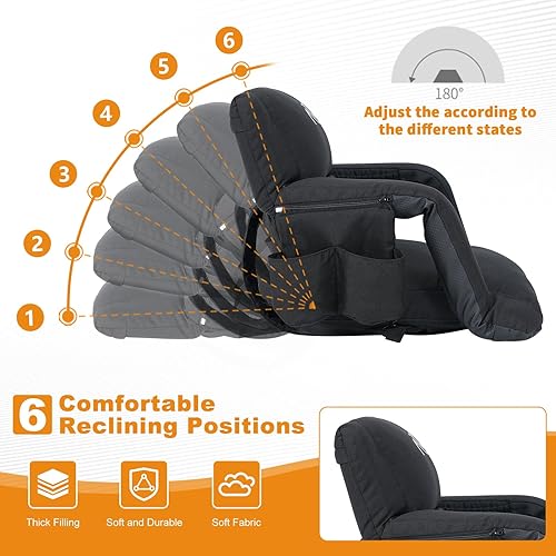Miniatura 7 de LILYPELLE Wide Stadium Seats with Back Support, Thick Bleacher Chairs with Comfy Cushion, 6 Reclining Positions Stadium Chair Bleacher Chairs with