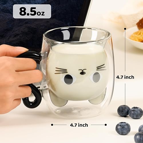 Miniatura 5 de PARACITY Bonita taza de cristal de doble pared con asa, 8.5 onzas, regalos para amantes de los gatos para mujeres, regalos de Navidad y Pascua