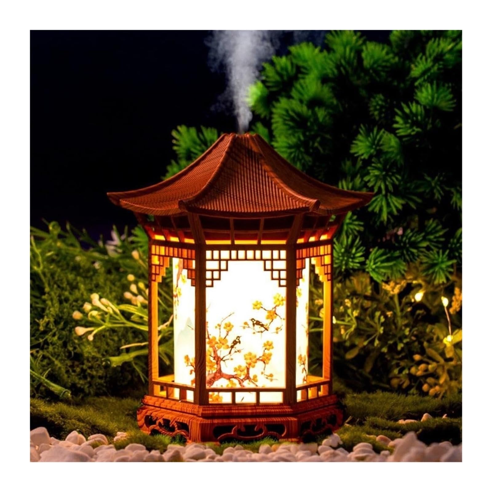 Zen Pavilion Lantern dyfuzor zapachowy i lampka nocna, 160 ml, dyfuzor olejków eterycznych, nawilżacz powietrza z 2 trybami mgły, ciepła zimna biel, LED, cichy, osobisty nawilżacz do jogi, medytacji
