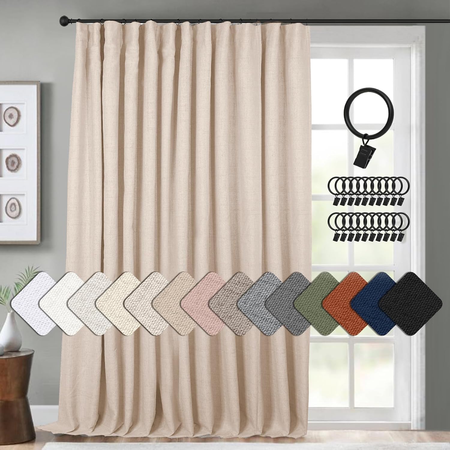 INOVADAY Thermal Sliding Door Curtains 100% Blackout Extra Wide Patio Door Curtains Linen Textured Farmhouse Sliding Glass Door Curtain Drapes (1 Panel, W100 x L84, Oatmeal) Oatmeal 100"W x 84"L (Pack of 1)
