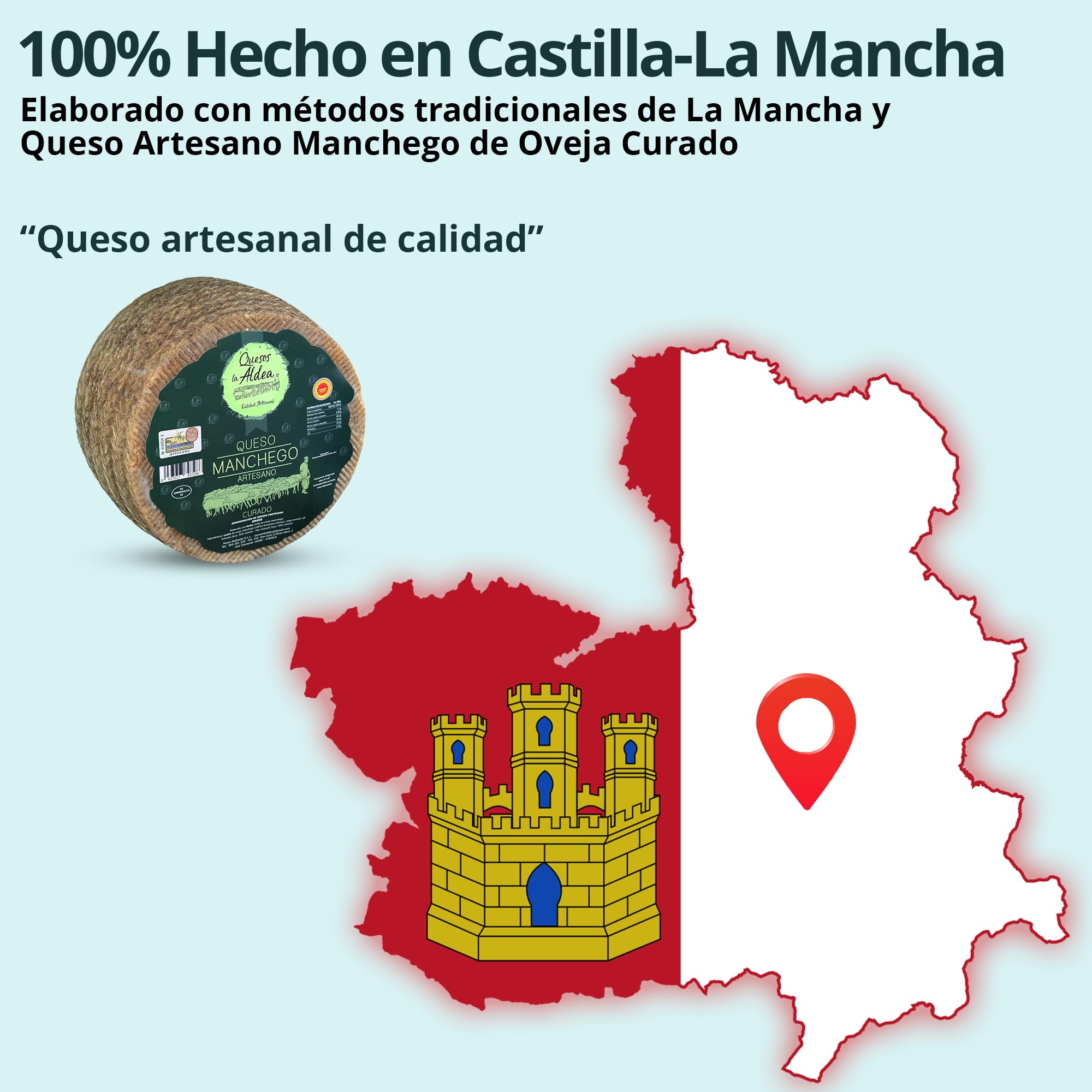 QUESOS LA ALDEA | Queso Manchego Curado de Oveja Artesano de Origen D.O. | Queso Gourmet 1.5 kg | Perfecto para Packs Regalo de Quesos gourmet, Cesta y Regalo Gourmet | Queso Curado