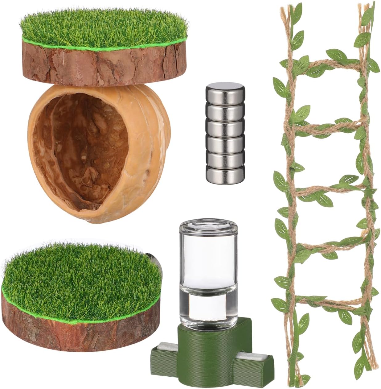 Jumping Spider Hideout Kit with Magnetic Walnut Cave, Moss Platform, Climbing Rope & Drinker, Spider Enclosure Accessories for Jumping Terrarium, Small Reptile Habitat Decor Acrylic Glass Habitat image 4