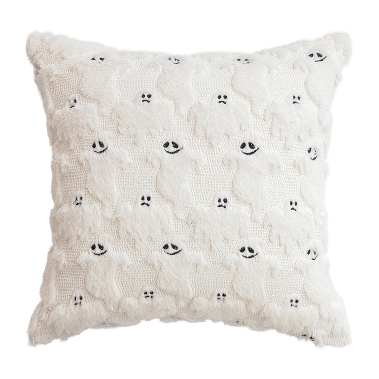 Xjdzineq Halloween Ghostly Design Soft Plush Faux Furs Pillowcase Safe for Children Washable Tufted Cushion Cover Living Room Decors Ghostly Themed Cushion Cover