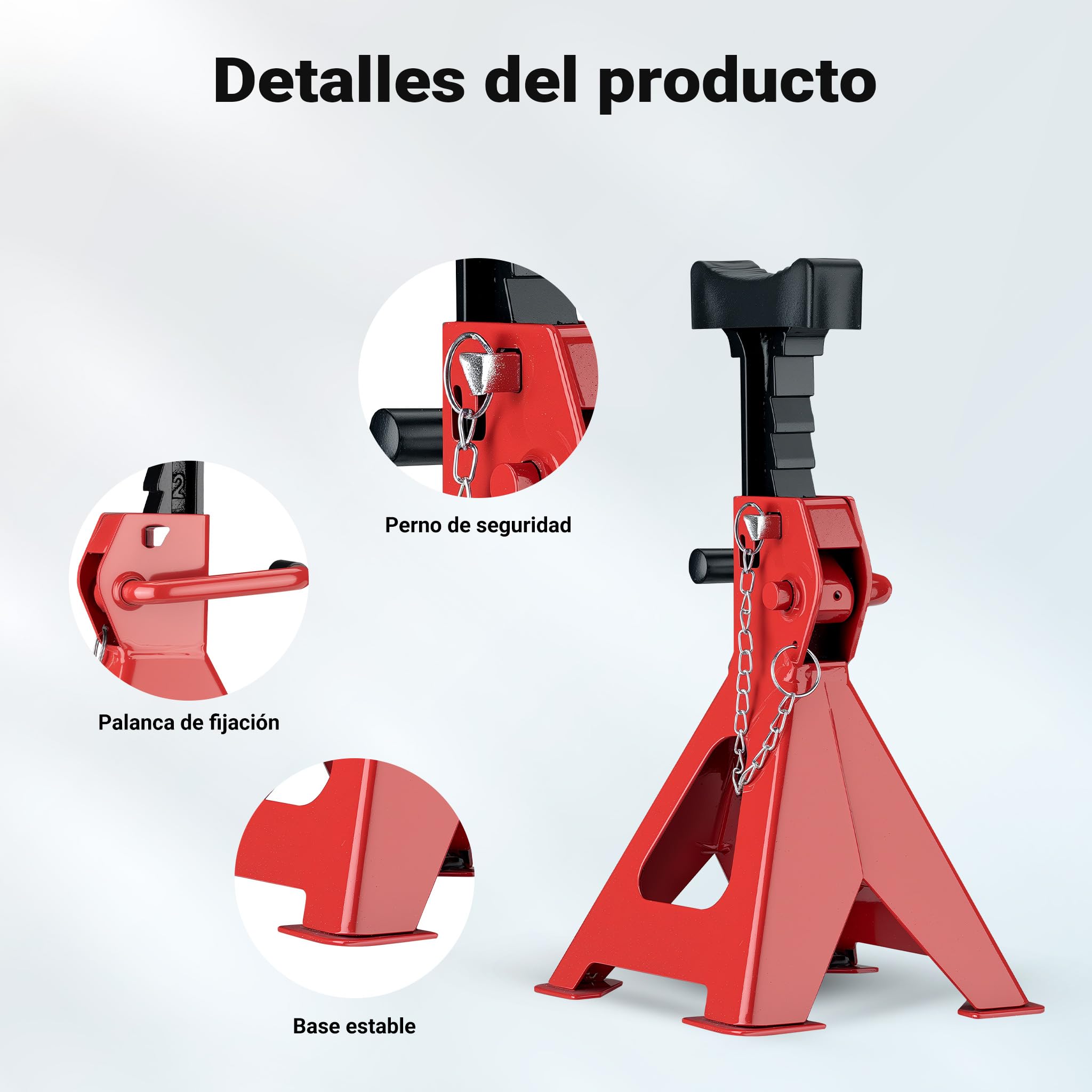 WilTec Set de 2 caballetes para Coches Altura Ajustable 28-42,5 cm hasta 2 toneladas Soportes de Gato Eje de Coche con Doble Bloqueo de Seguridad, Base Amplia Cubierta de Goma Antideslizante