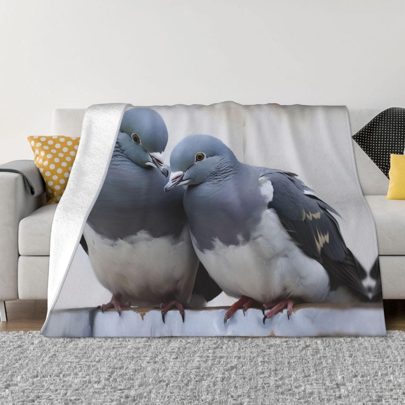 Couverture micro-polaire colombes anti-froid légère et chaude pour lit et canapé