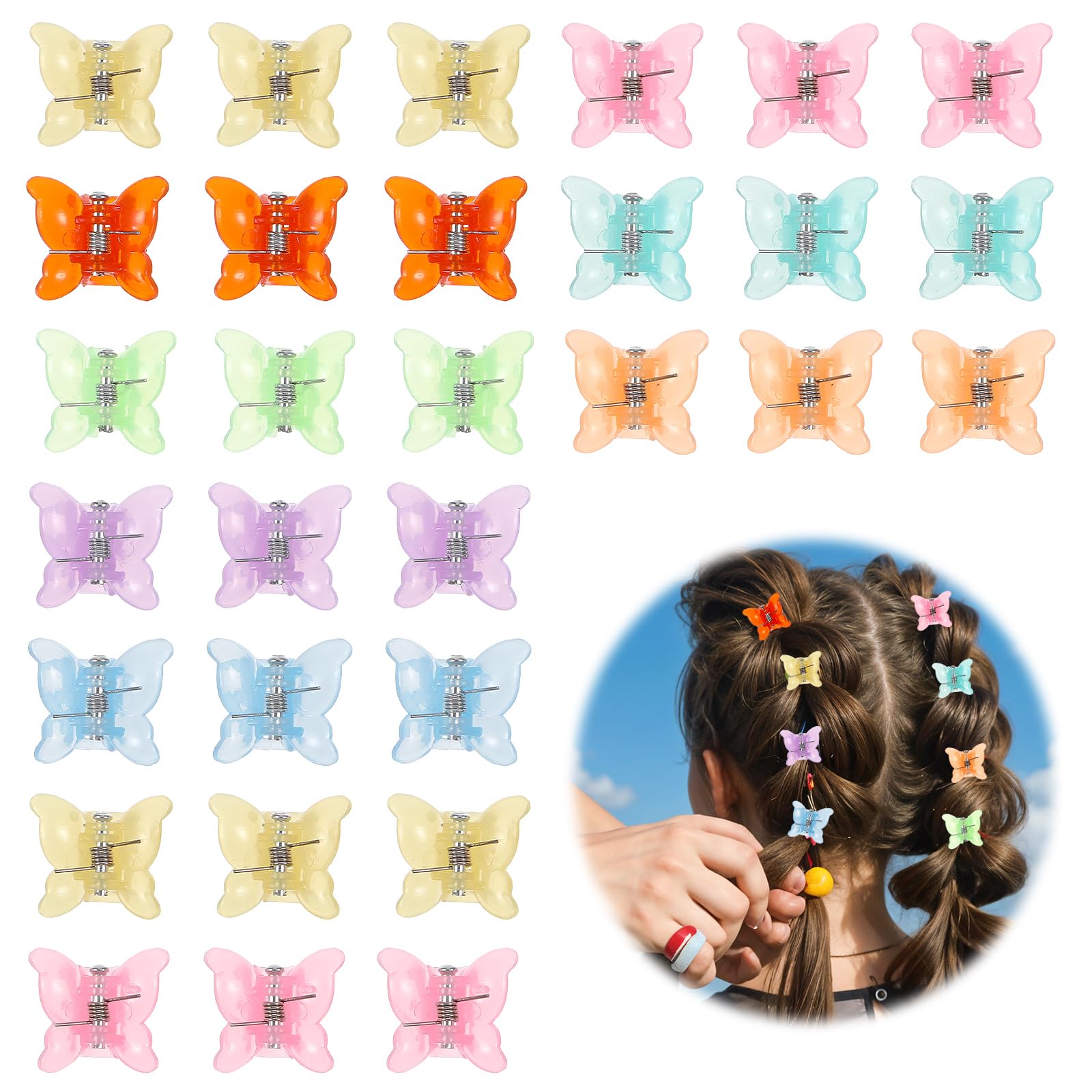 JJUNW 30 Stück Schmetterling Haarspange Klein, Glitzer-Haarspangen, Mini Haarspiralen Clip Haarschmuck für Kinder Frauen (Stil A)