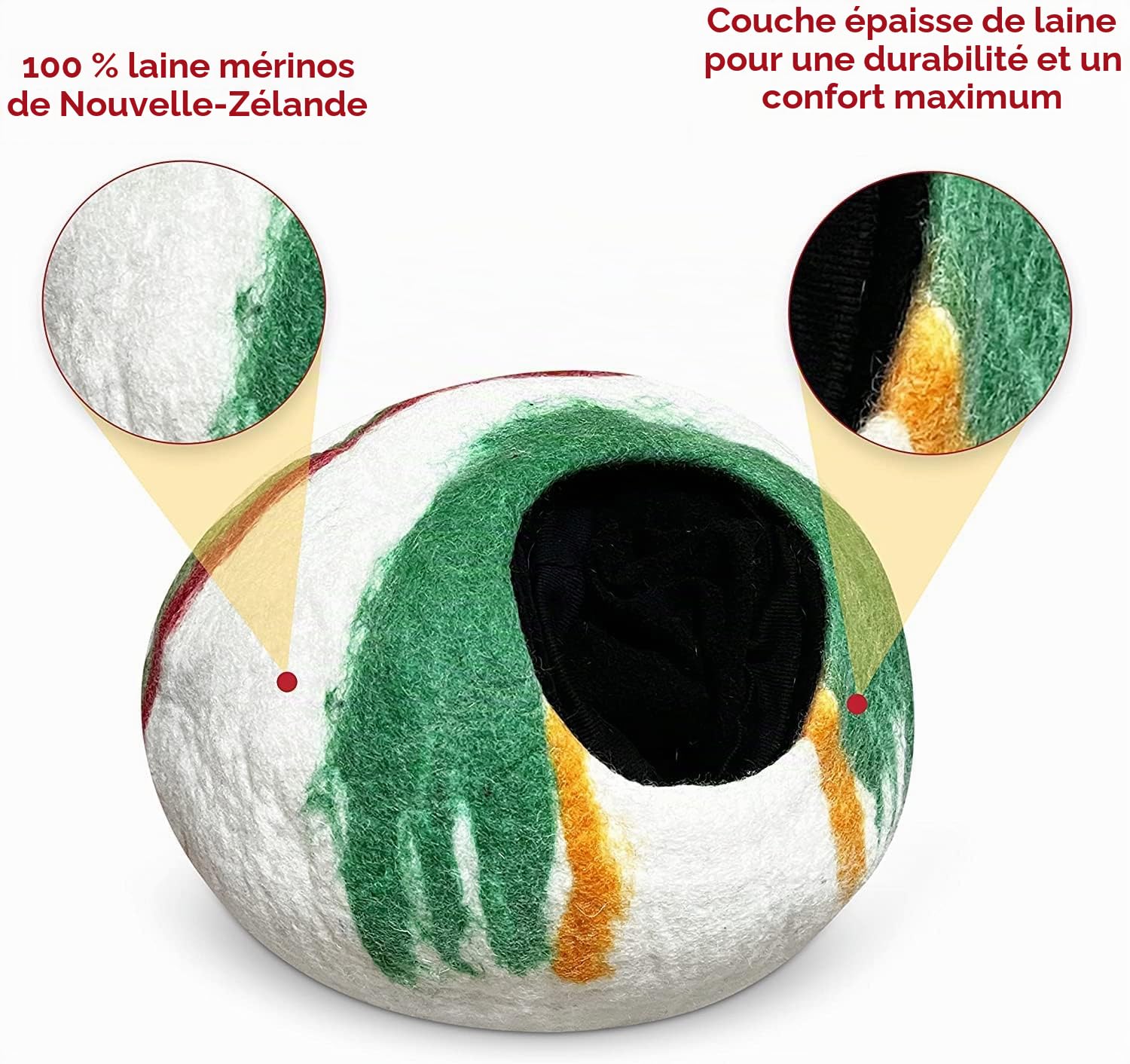 Woolygon Laine Feutre Grotte du Chat - Fait À La Main 100% Laine Mérinos, Grotte De Chat en Feutre Écologique pour Chats Et Chatons
