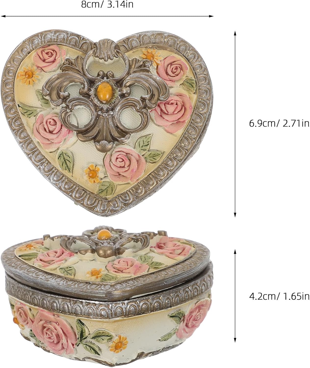 ULTECHNOVO Carved Heart Jewelry Case with Vintage European Design Material image 2