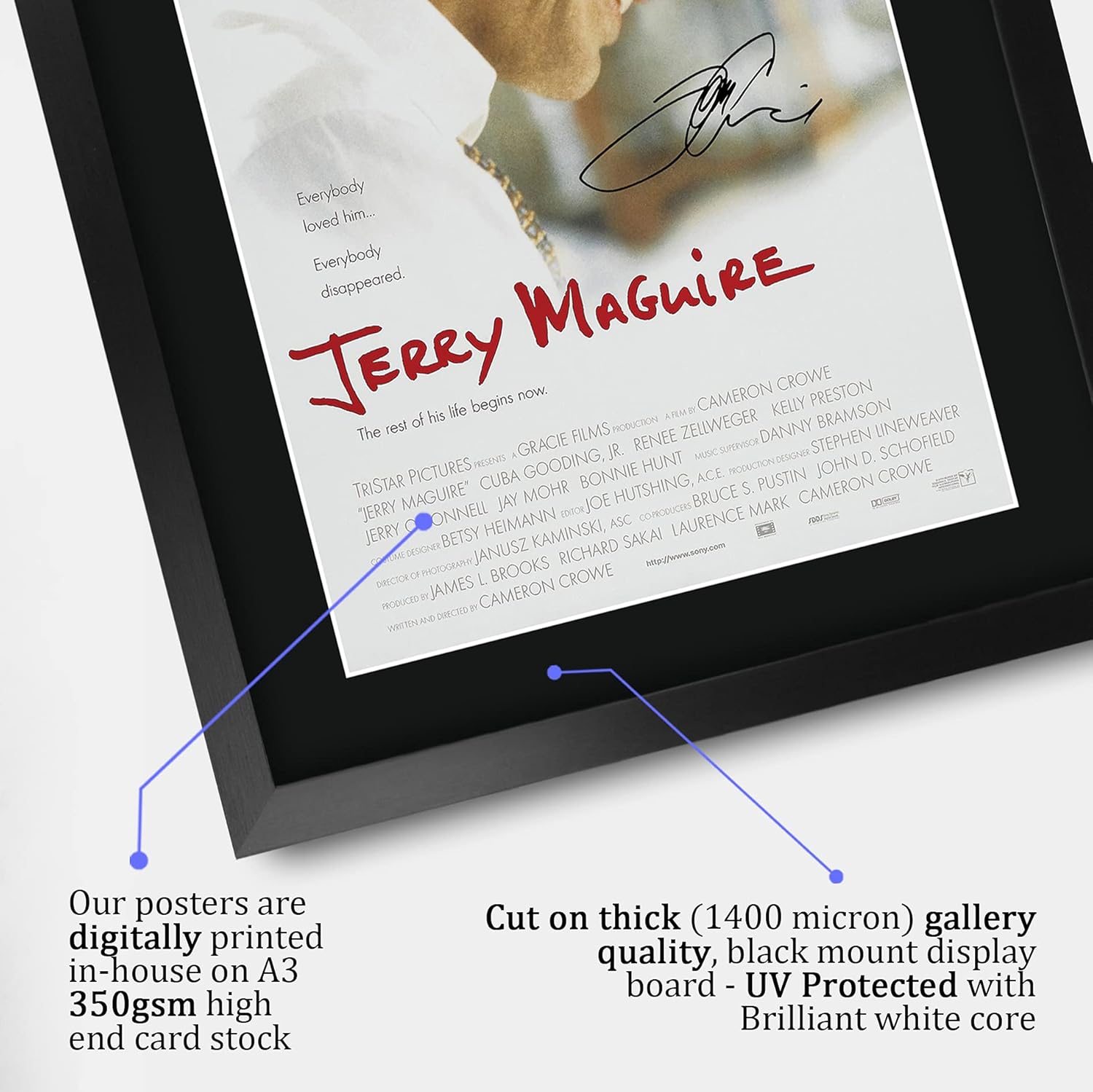 HWC Trading Jerry McGuire Movie Poster Tom Cruise Signed 16 x 12 inch Framed Gift Printed Autograph Film Print Photo Picture Display - 16" x 12" Framed