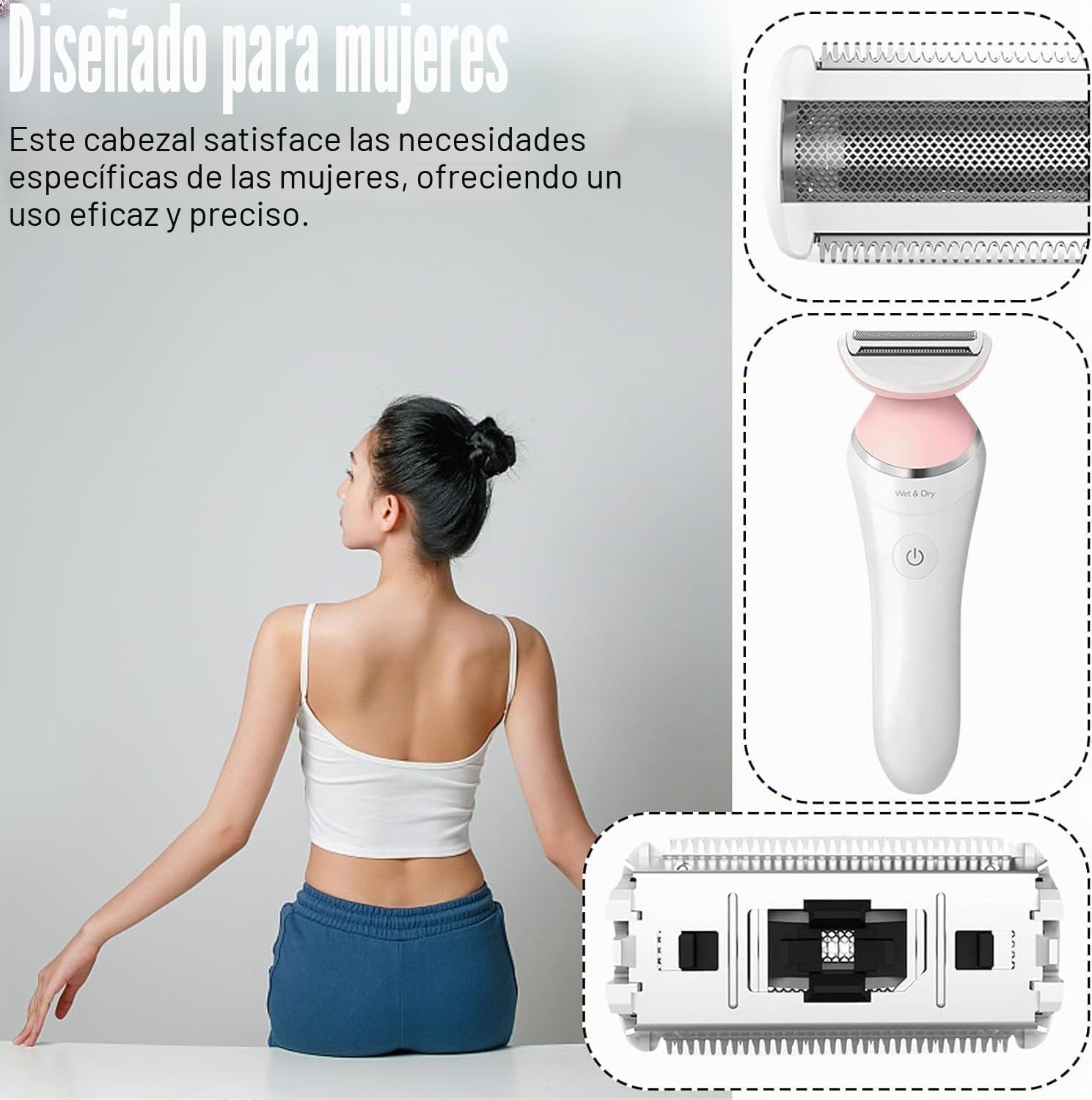 Cabezal de repuesto para afeitadora eléctrica de mujer con hoja de lámina, cabezal de una hoja de repuesto, recortador de acero inoxidable para afeitadora eléctrica de mujer para uso húmedo y seco