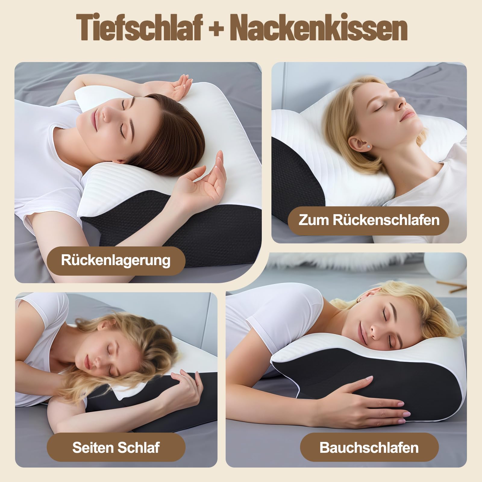 Curosleep Kissen,Orthopädisches Nackenkissen – Ergonomisches Memory Foam Kissen für Seitenschläfer & Rückenschläfer gegen Nackenschmerzen, Atmungsaktives Schlafkissen mit Waschbarem Bezug (Schwarz)