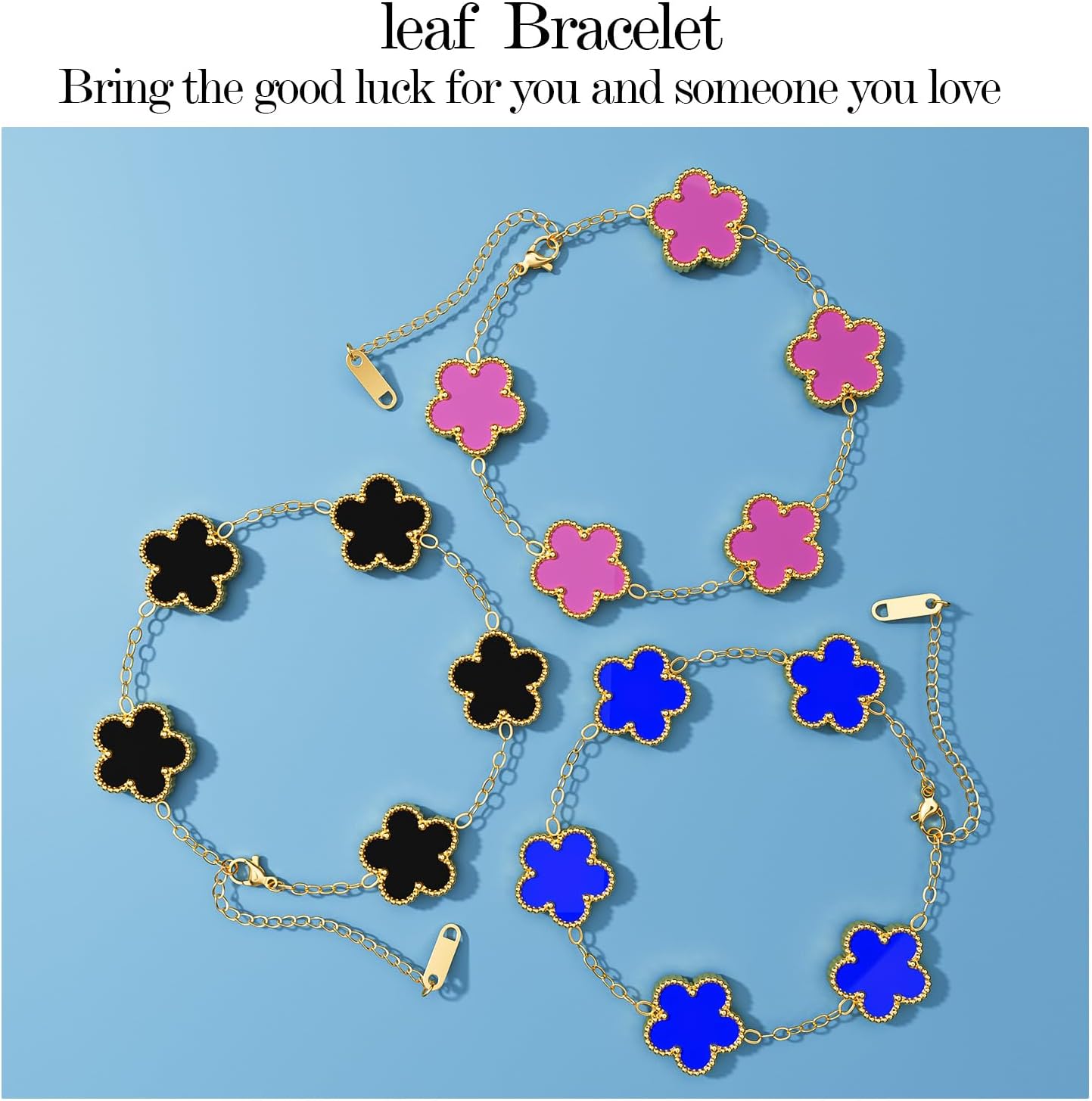 AICase 18K Gold Plated Clover Bracelet Dupes Bracelet Set for Women Flower Leaf Lucky Clover Bracelets Trendy Jewelry Birthday Gifts for Women/MoM/Friends - Image 2