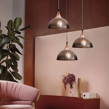 Modern 3 Light Ceiling Pendant Light Copper E27 Adjustable Hanging Lamp [Energy Class A]