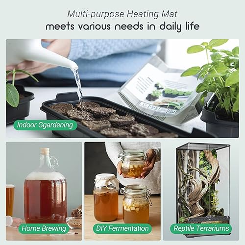 Miniatura 30 de LUXBIRD Paquete de 6 alfombrillas térmicas de plántulas de 30 W de 10 x 20.75 pulgadas con controlador de termostato, idea para inicio de semillas