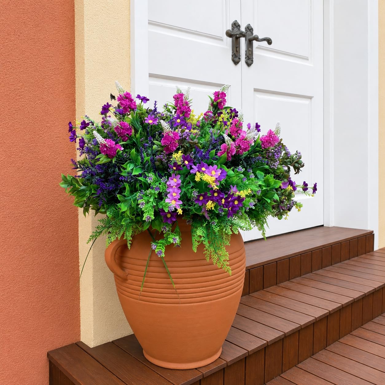 Paquete de 36 Ramos, multiespecies de Plantas sintéticas realistas, Flores Falsas para macetas de Exterior, Resistentes a los Rayos UV