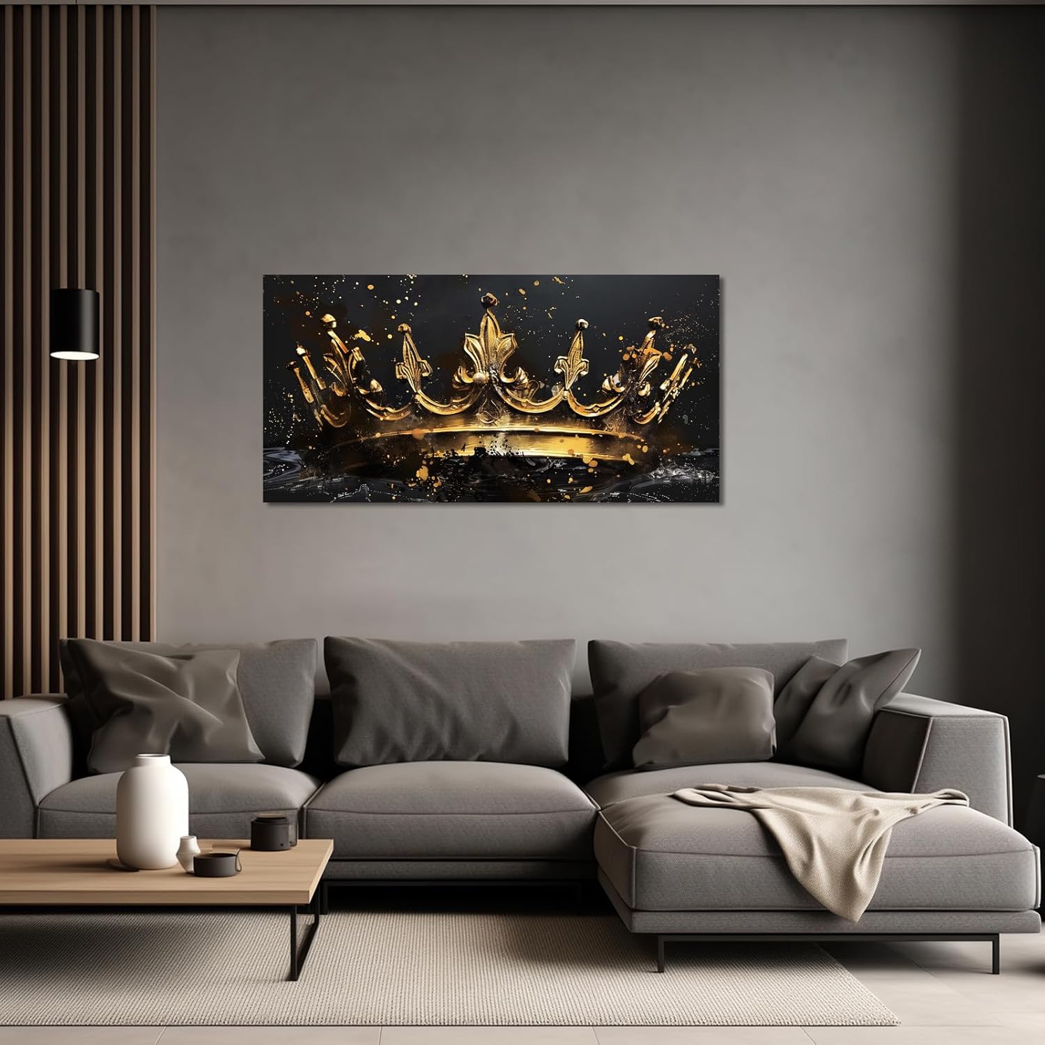 ZXHYWYM Black and Gold Crown Wall Art Black King Crown Pictures African American Canvas Painting Crown Coronation Artwork for Man Bedroom Decor Framed (12.00" x 24.00")