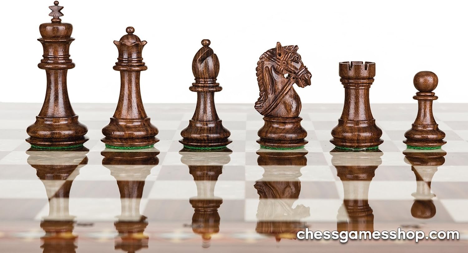 Luxury Handmade Chess Set-Wooden Chessmen, Walnut Mosaic Chess Board-Extra Queens
