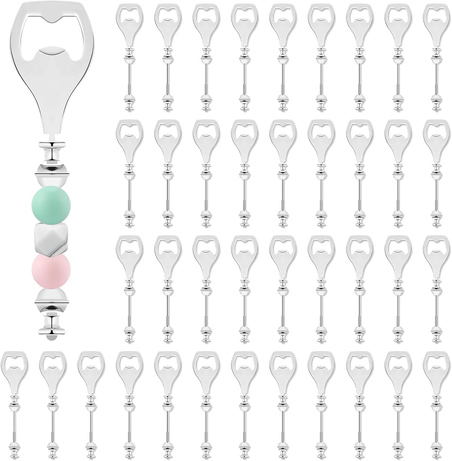 40 Pack Beadable Beer Opener Flat Beer Bottle Openers Decorative DIY Bead Bottle Opener for Wedding Baby Shower Party Favor (40 Pcs)