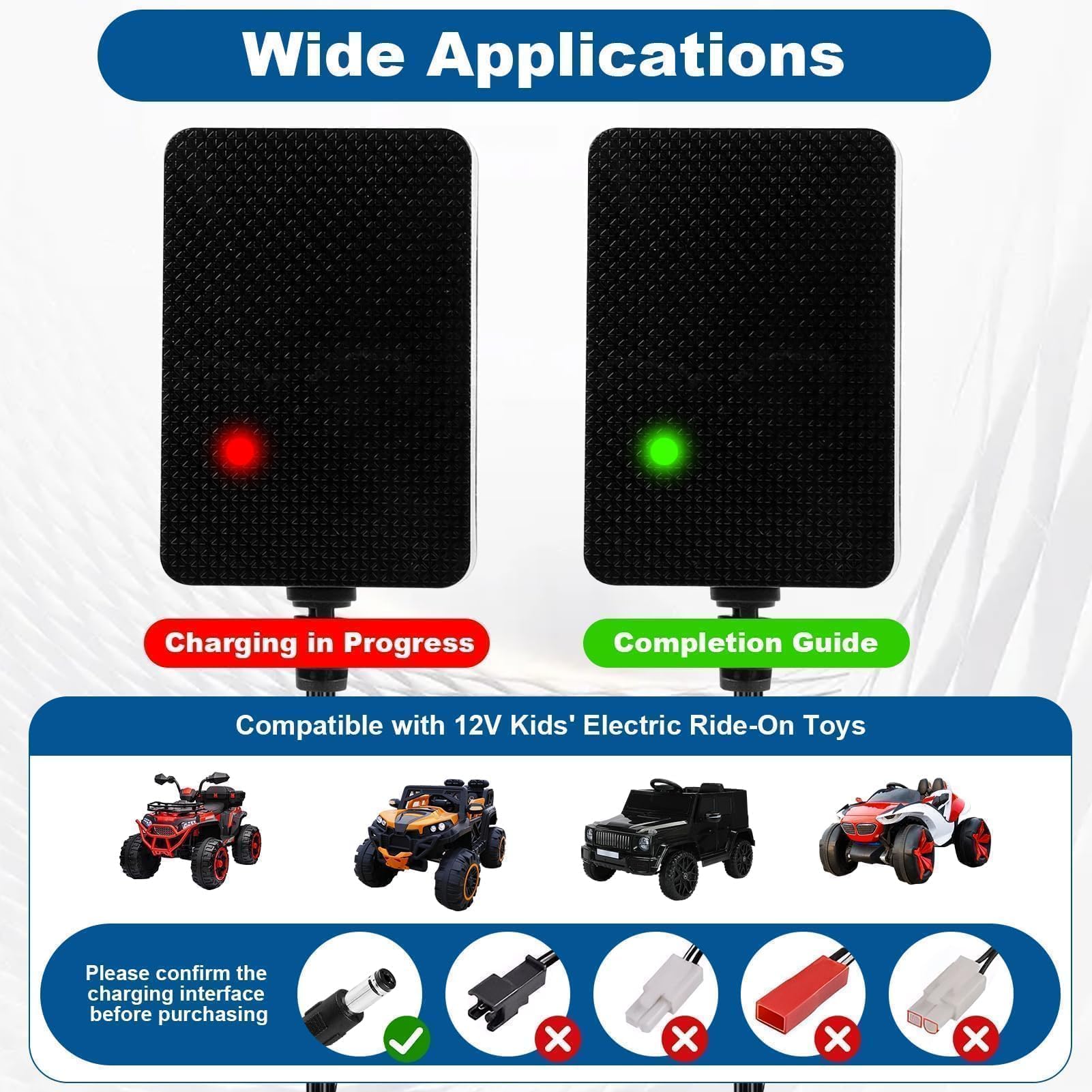 12V 1A Cargador para Coches Eléctricos Niños, Adaptador de Corriente con Enchufe EU para Moto, SUV, ATV, Quad, Tractor y Otros Vehículos Eléctricos Infantiles de 12V 1000mA