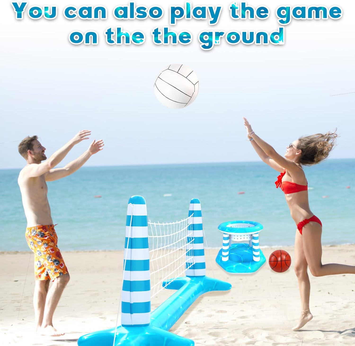 MITCIEN Inflatable Pool Volleyball Net Basketball Hoop Swimming Pool Toys Set for Adults Kids, Include 2 Balls, Large 115" Volleyball Net for Pool, Summer Outdoor Pool Float Water Game Toys : Toys & Games