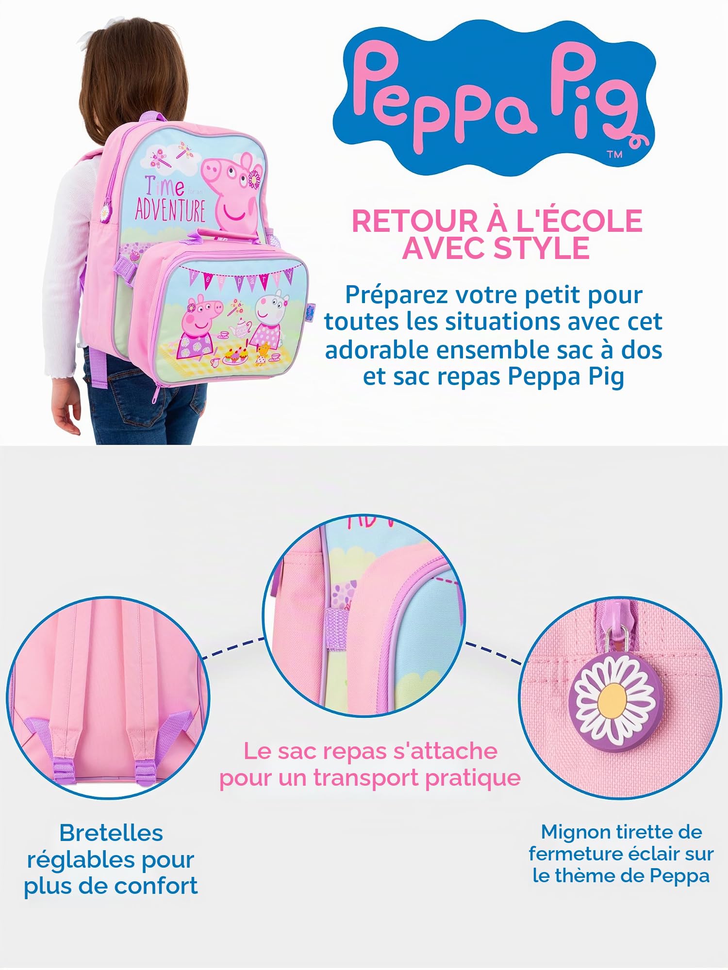 Peppa Pig Enfants Sac à dos et boîte à lunch Rose Taille Unique