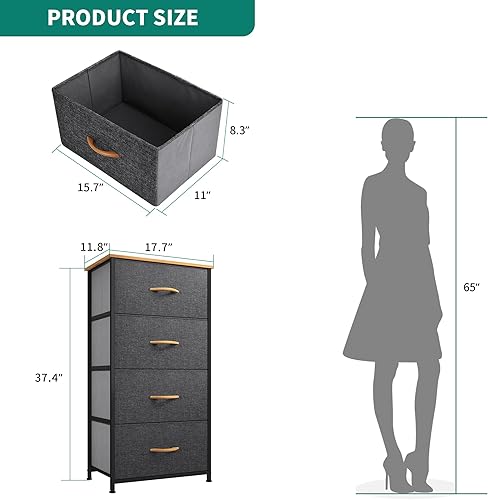 Miniatura 3 de YITAHOME - Cómoda de almacenamiento con 4 cajones de tela, torre organizadora para el hogar, marco de acero resistente, parte superior de madera y