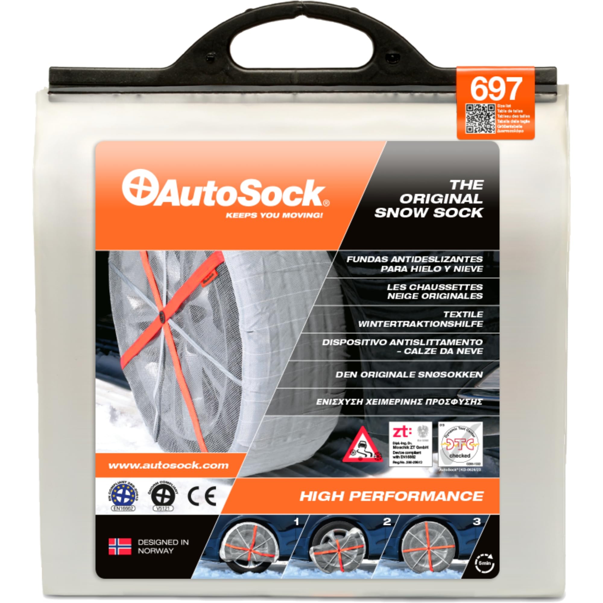 AutoSock HP 697 | Cadenas de nieve textiles coche | Calcetines para nieve | Cert. EN16662-1| Montaje rápido | Alternativa a las cadenas metálicas