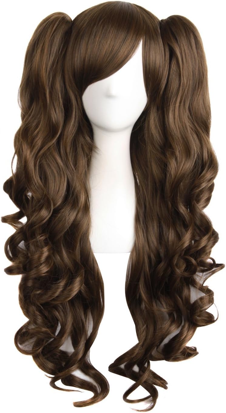 MapofBeauty 28"/70cm Lolita Long Curly Clip On Ponytails Cosplay Wig(Brown)