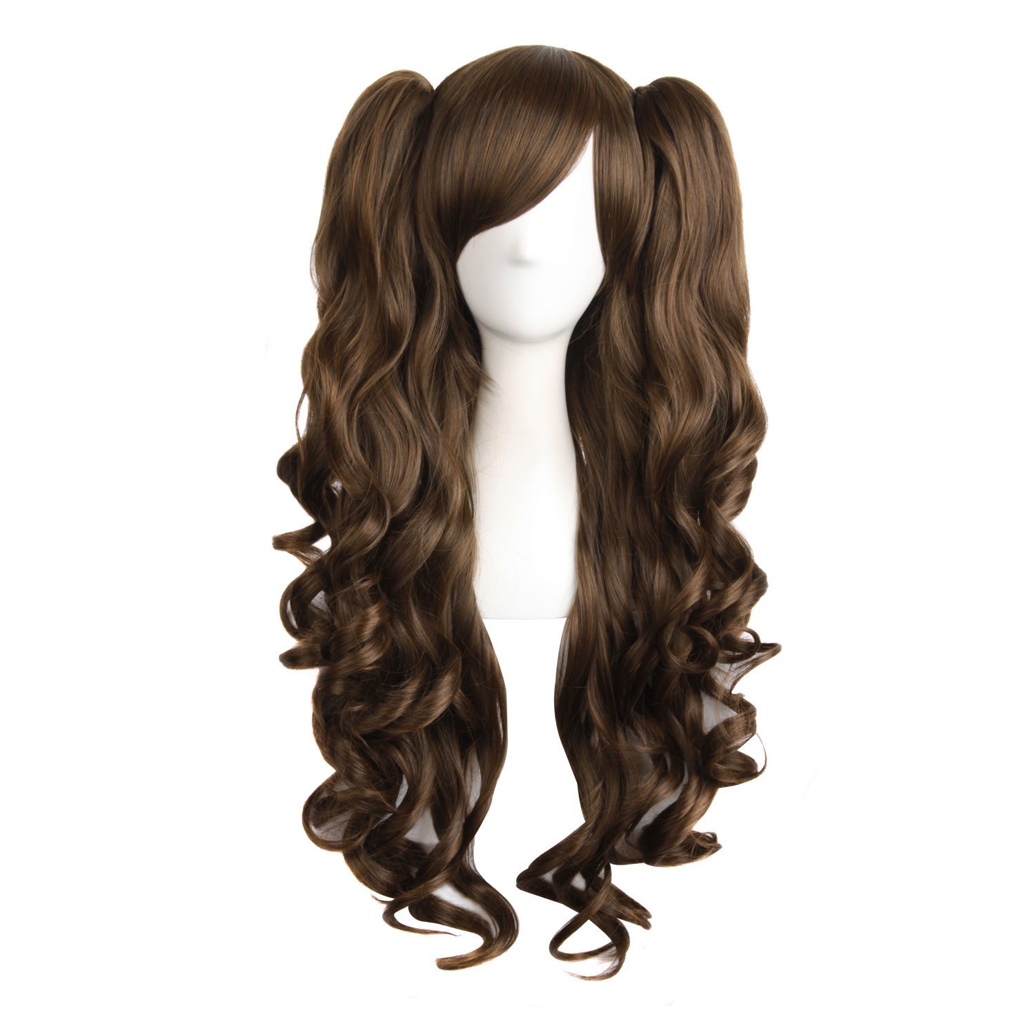 MapofBeauty 28"/70cm Lolita Long Curly Clip On Ponytails Cosplay Wig(Brown)