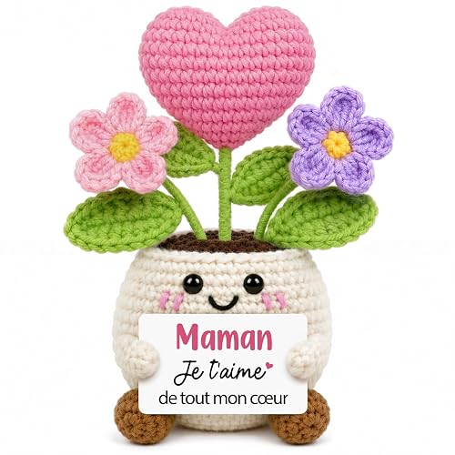 Cadeau Maman, Cadeau Anniversaire Maman Déco Fleur Cœur Crochet Faite