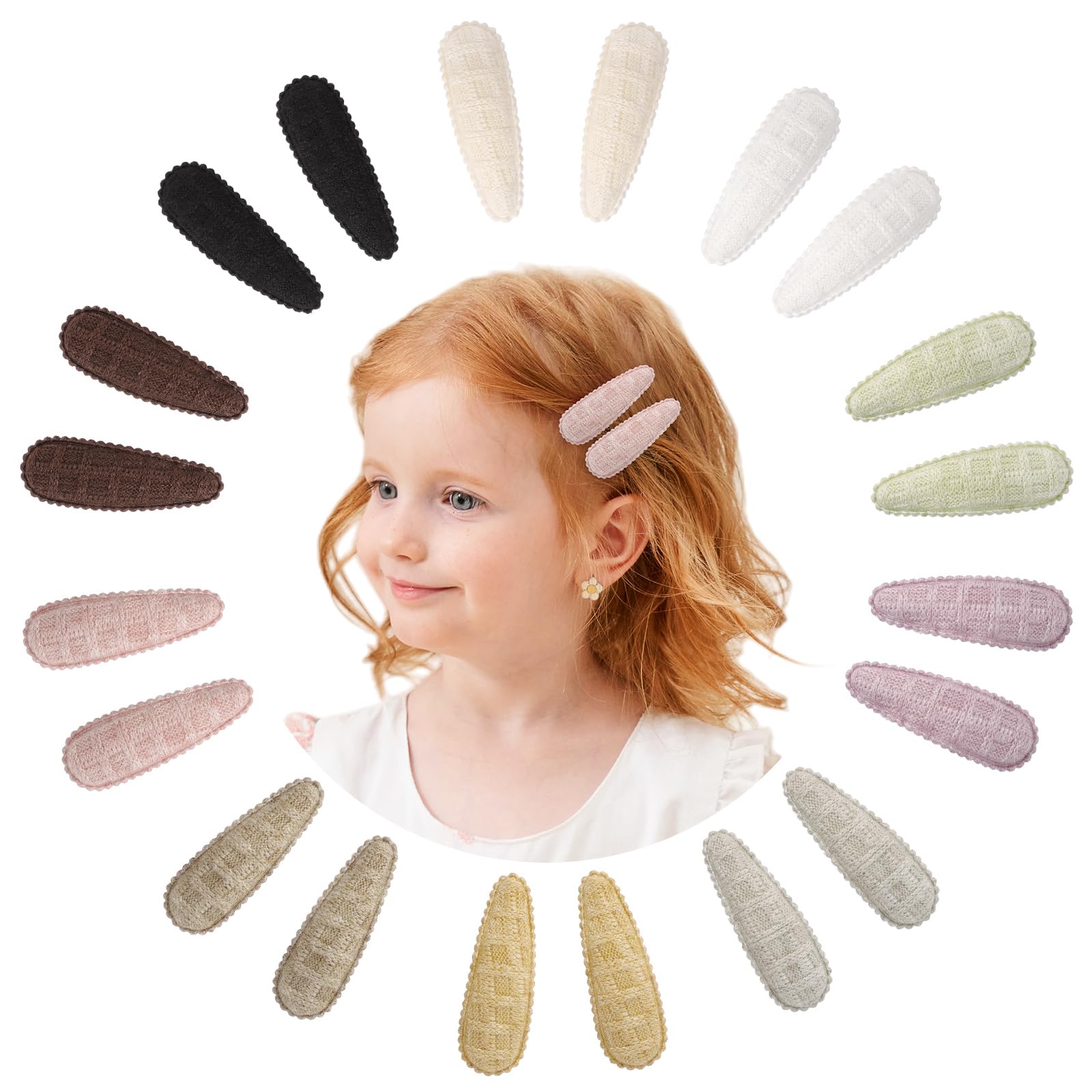 20pcs 2,2 Zoll Baby Mädchen Haarschleifen Blumen Druck Baby Mädchen Haar Bügen Clips Rutschfeste verpackte Snap Blumenclips für Baby Kleinkind Mädchen Kinder-Wolle Vollfarbe