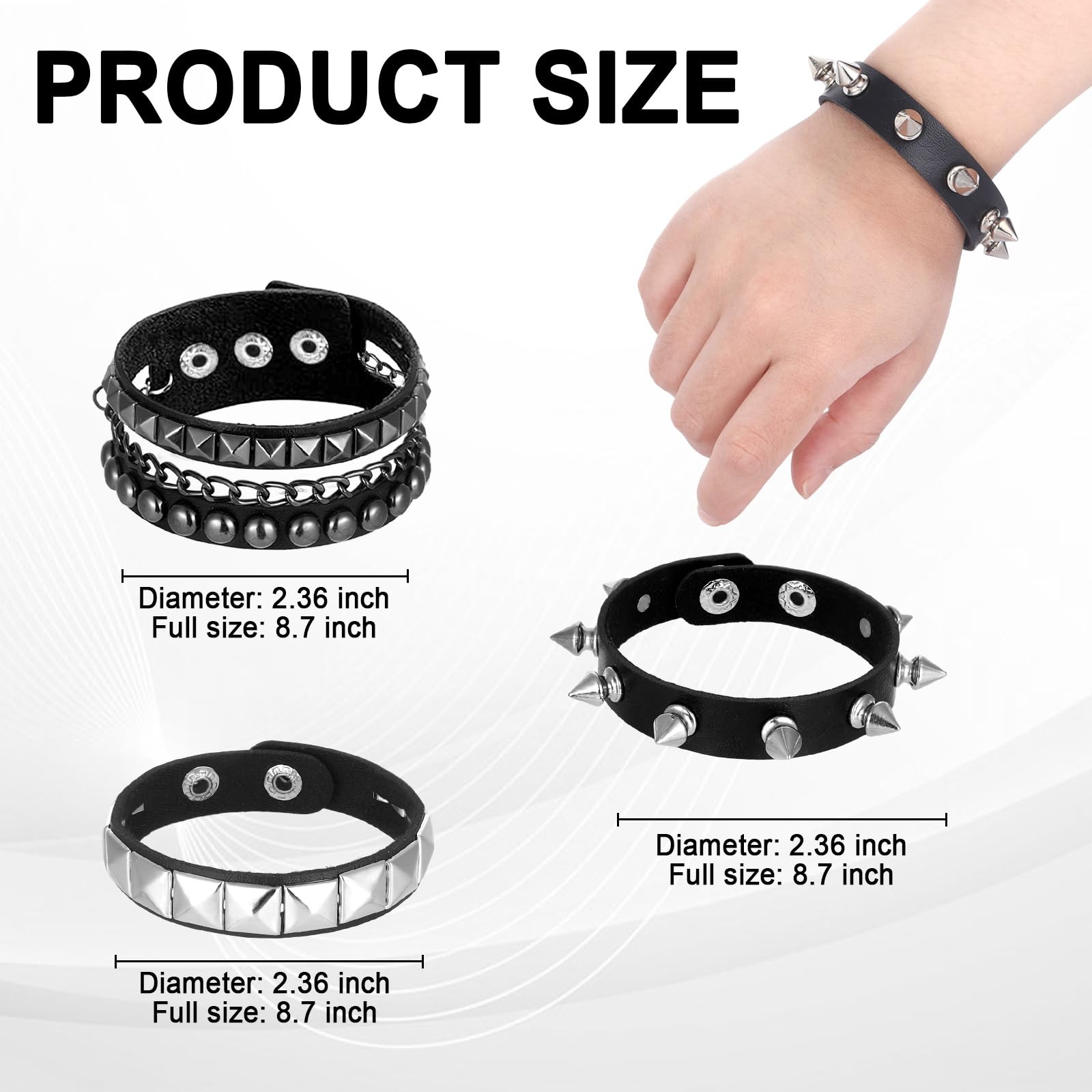 Yylaiire 3 Pcs Rock Studded Bracelet Set,Leather Punk Accessories,Sequin Style Bracelet,Unisex,Emo Accessories,Adjustable Wrap Wristband,80s Rock,Halloween Party Favors,Concert Essential