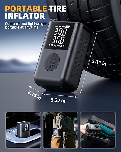 Miniatura 8 de Inflador de neumáticos, compresor de aire portátil, bomba de aire inalámbrica de 160 PSI para neumáticos de automóvil con medidor de presión