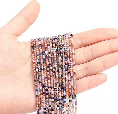 Cuentas de piedra preciosa natural, cuentas sueltas espaciadoras para hacer joyas, pulseras, collares, aretes (0.079 pulgadas), mezcla de piedras