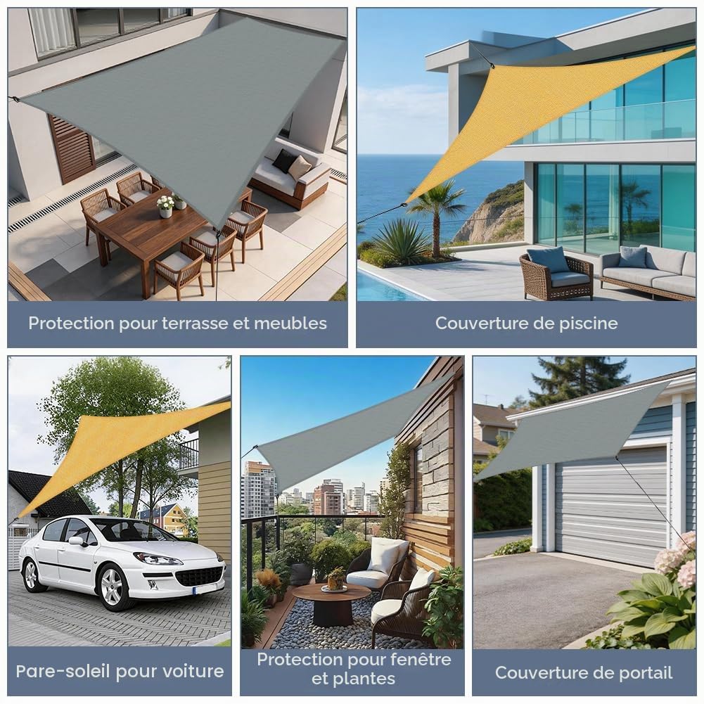 Voile d'ombrage Rectangulaire, 3 x 4M Toile Ombrage Imperméable | Protection Solaire, Protection UV 90%, HDPE, Voile Ombrage Jardin avec Cordons, pour Patio,Terrasse,Balcon(Gris Foncé)